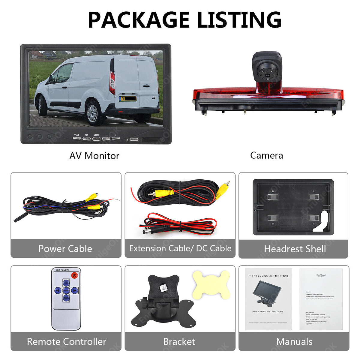 Brake Light Rear View Camera For Ford Transit Connect Van & 7" Dash Monitor22