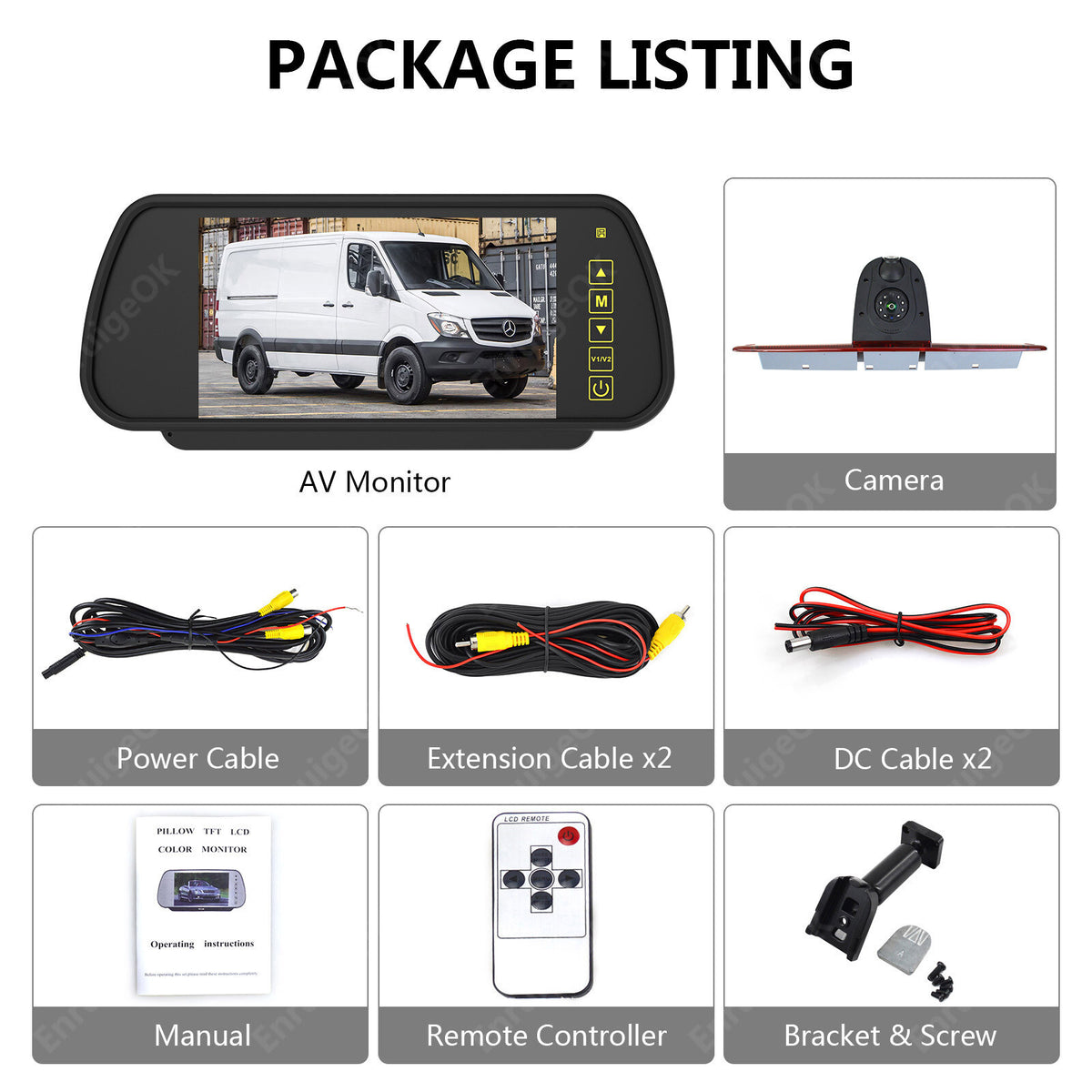 For Mercedes-Benz Sprinter Dual Lens Brake Light Reverse Camera + 7" Monitor Kit22