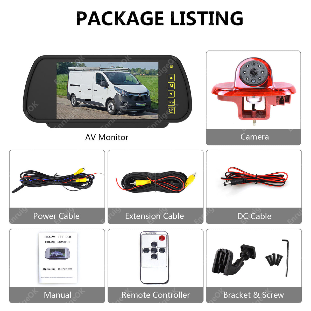 7'' Monitor Brake Light Reversing Camera for Renault Trafic Opel Vauxhall Vivaro23