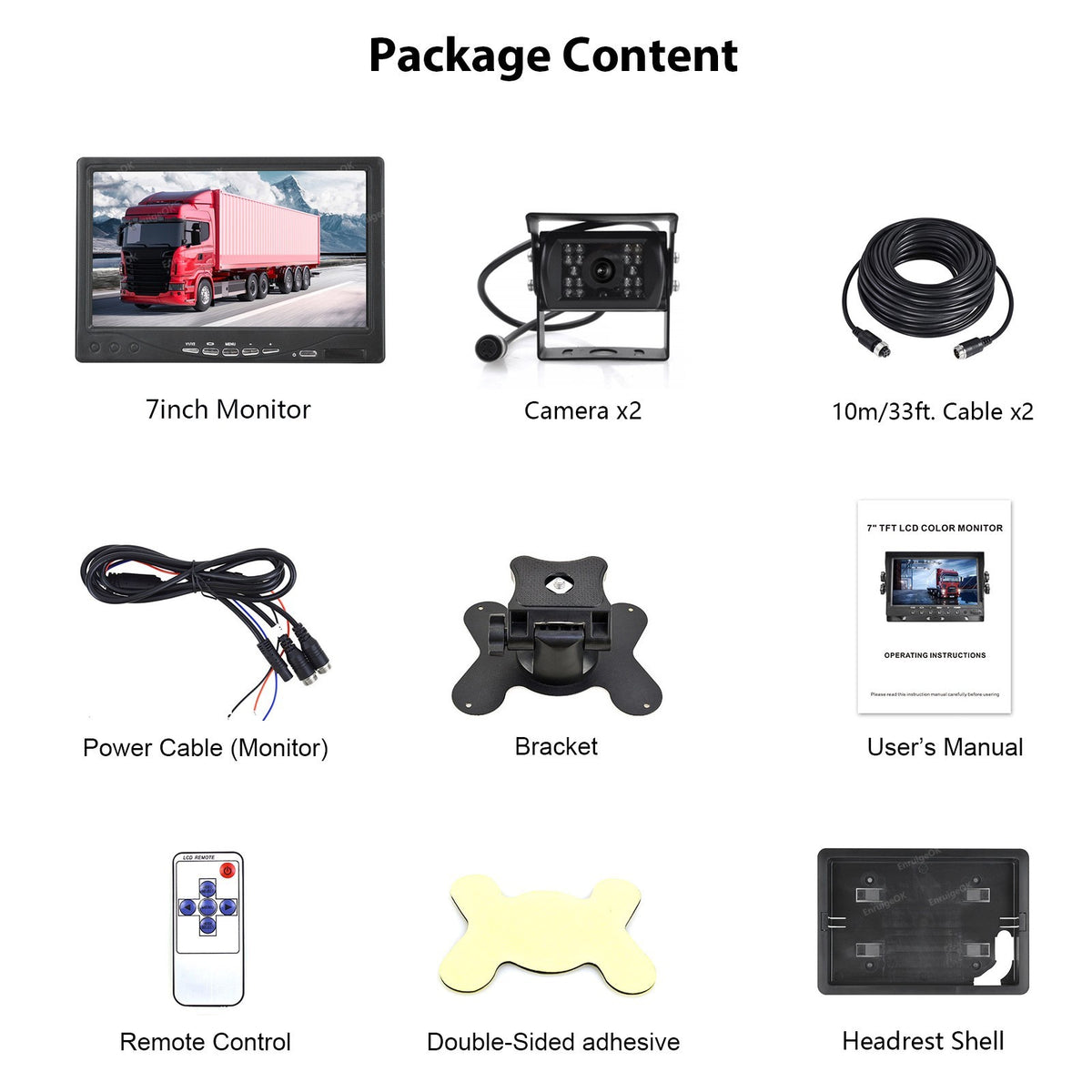 7" Monitor Reversing Backup HD Camera Parking Rear View System For RV Truck Bus18