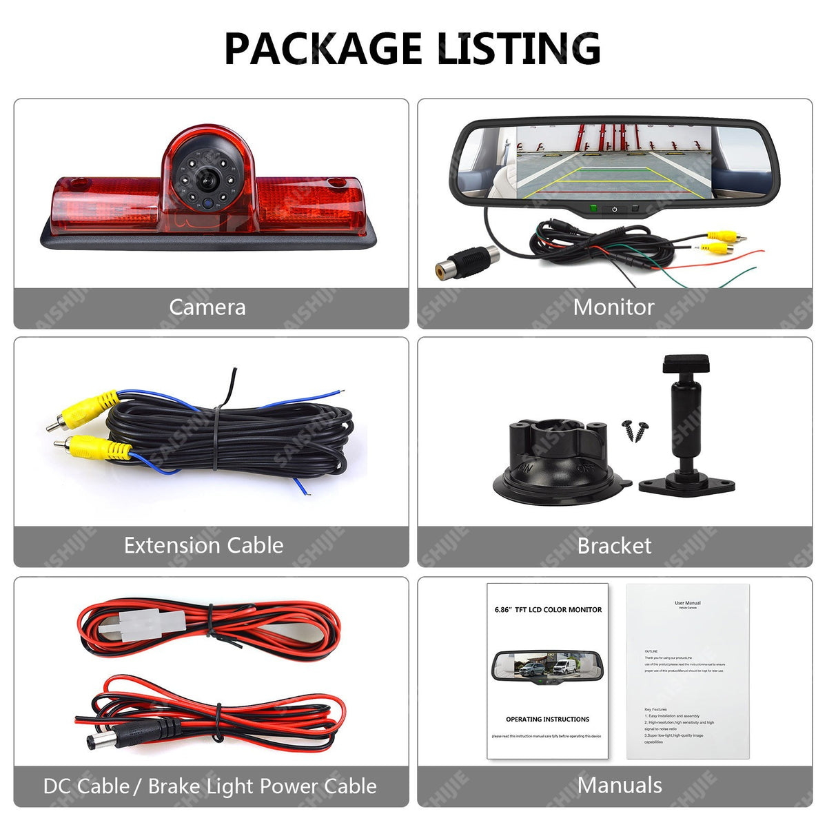 Brake Light Rear View Backup Camera For Nissan NV 1500 2500 3500 & Split Monitor20