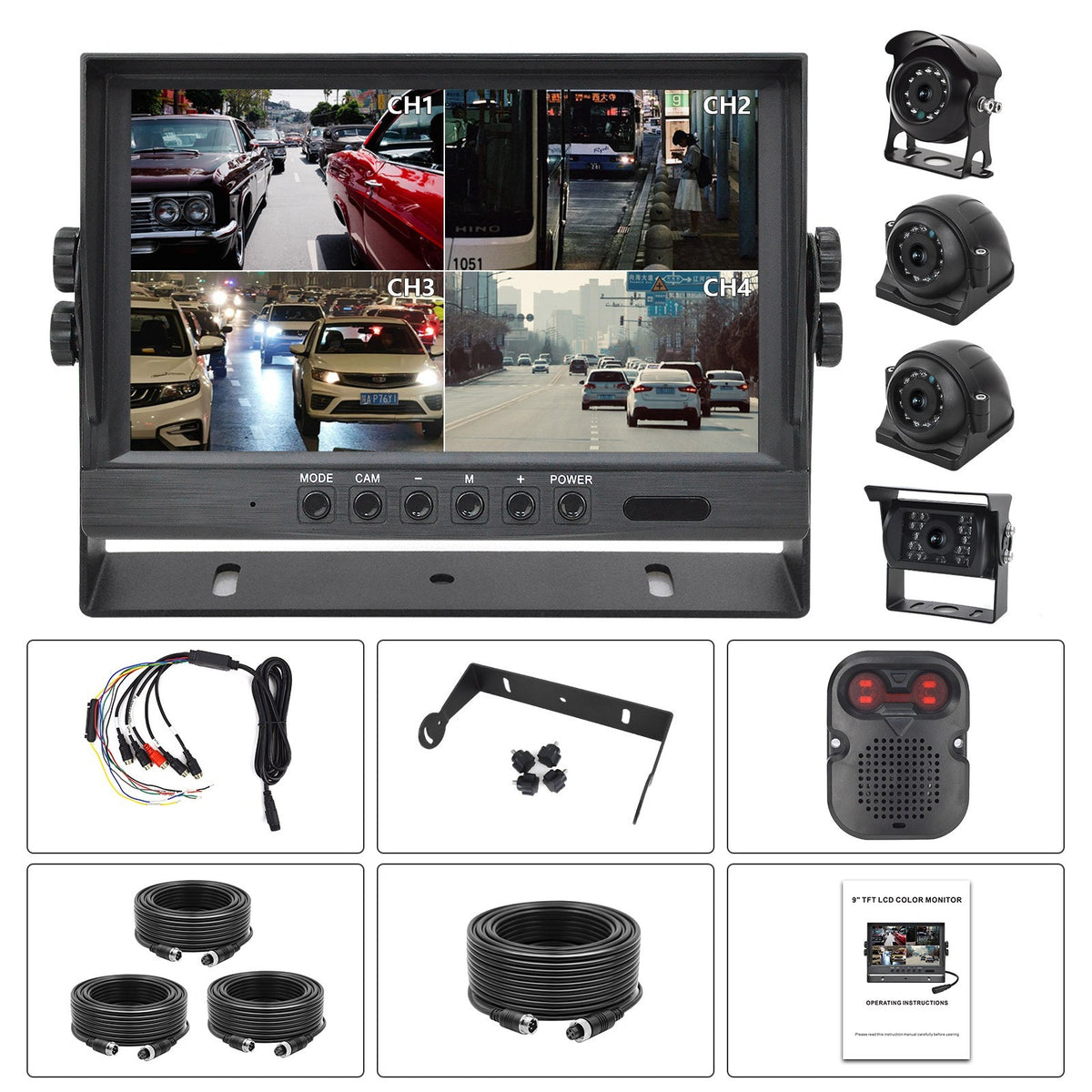 Quad 9'' DVR Monitor +4*4CH Reversing Camera &BSD Blind Spot Radar For BUS Truck18