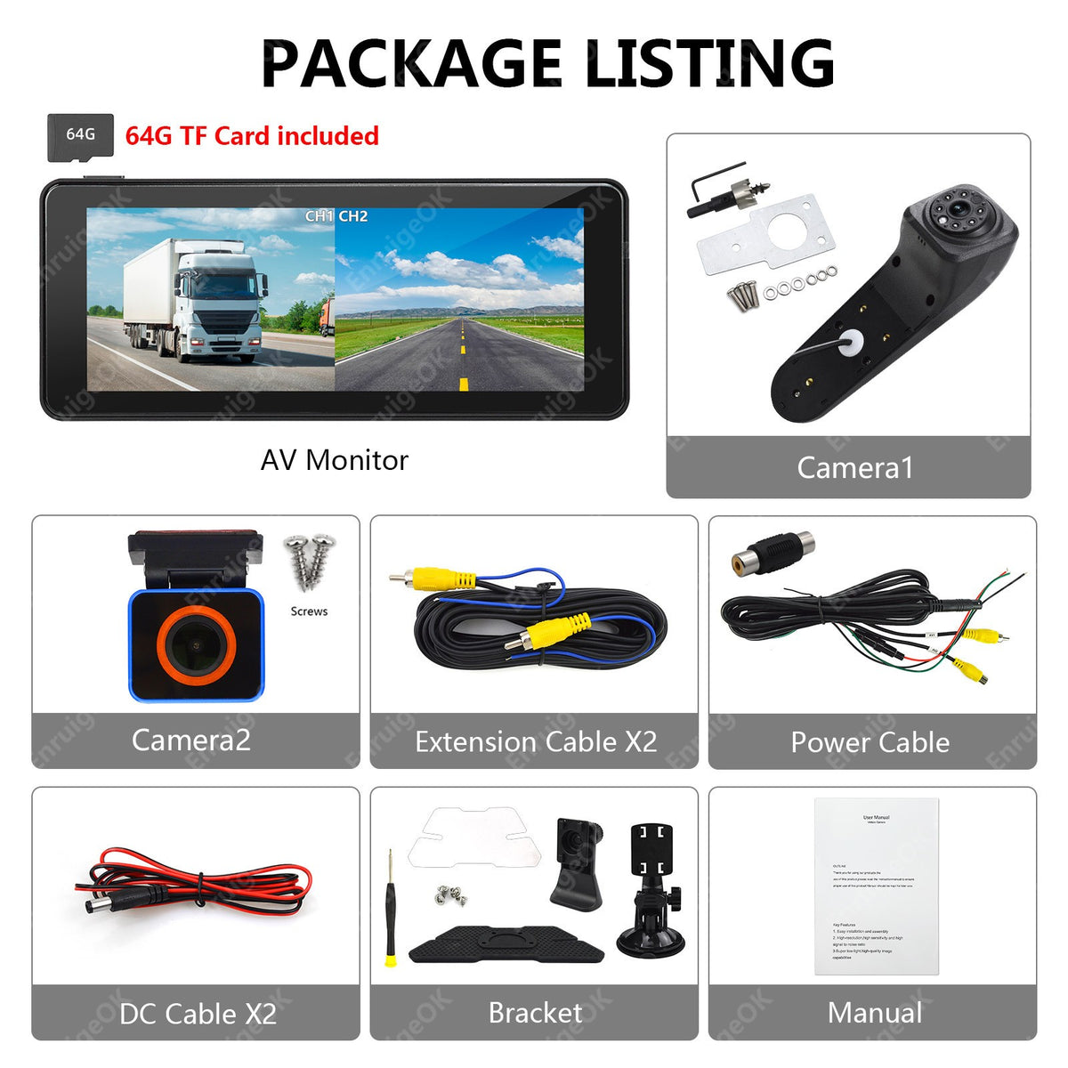 Reverse Camera for MAN TGE VW Crafter MK2 Rear Brake Light & 6.86" Split Monitor23