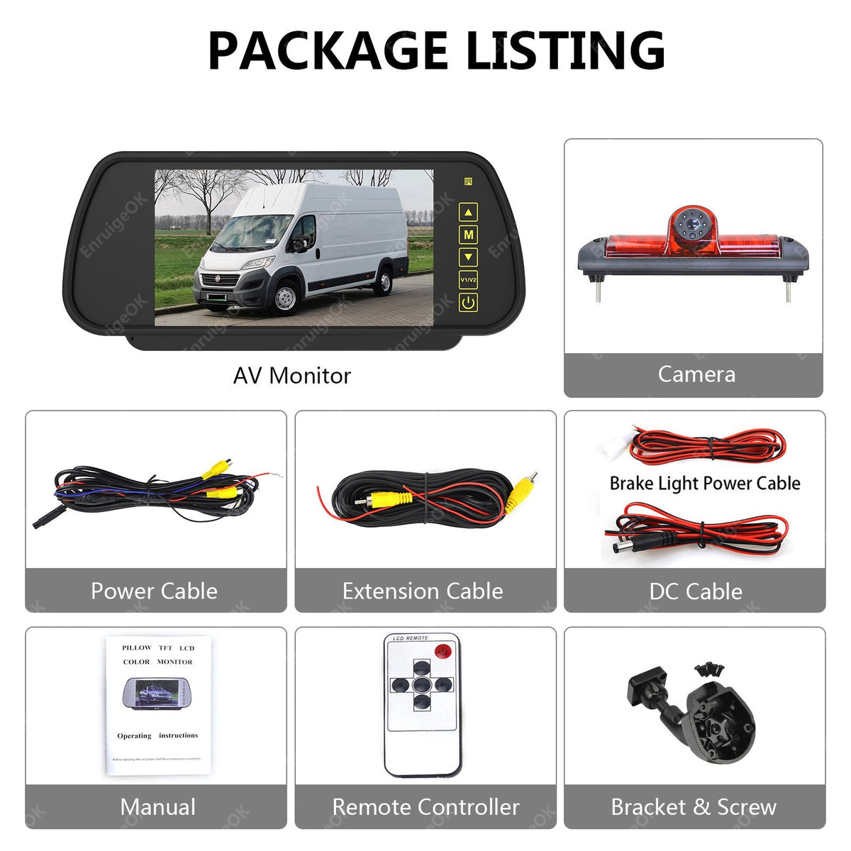 7" Monitor & Rear Brake Light Reversing Camera Kit For Fiat Ducato Citroen Relay18