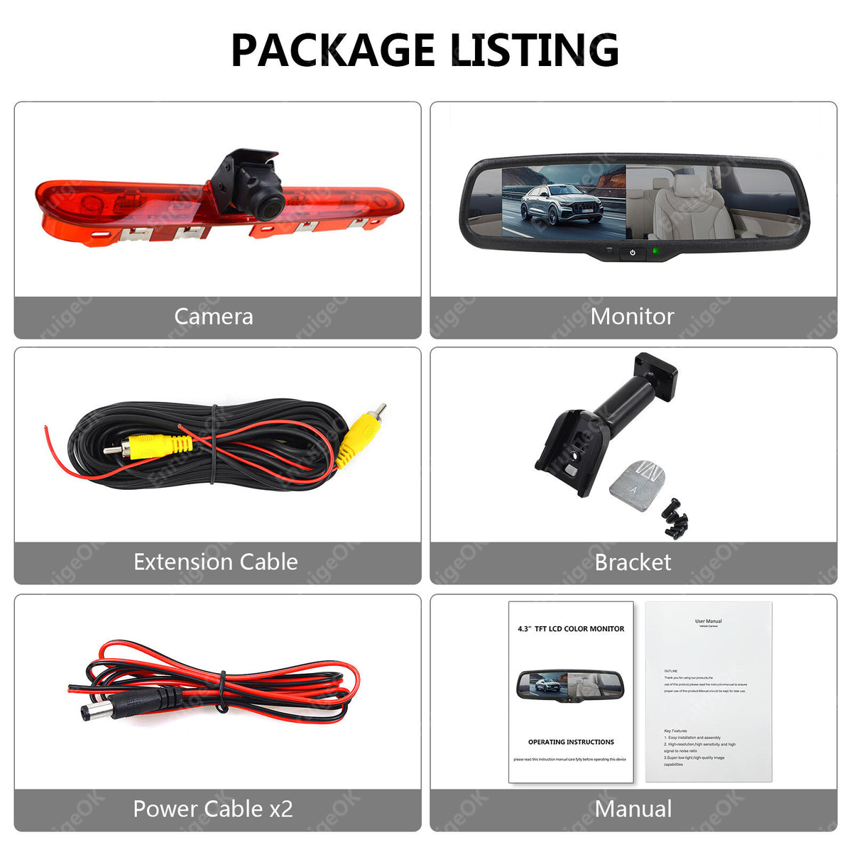 Citroen Dispatch Peugeot Expert Rear Brake Light Reversing Camera & 4.3" Monitor19