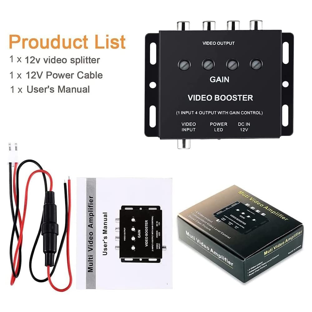 1-Input to 4-Outputs 4 Channels RCA Video Signal Booster Splitter In-Car Monitor8