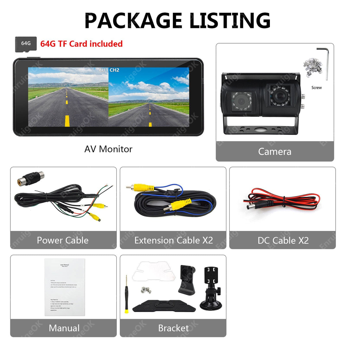 Motorhome Van Twin Reversing Camera&DVR 6.86" Dual Split Rear View Monitor Black16
