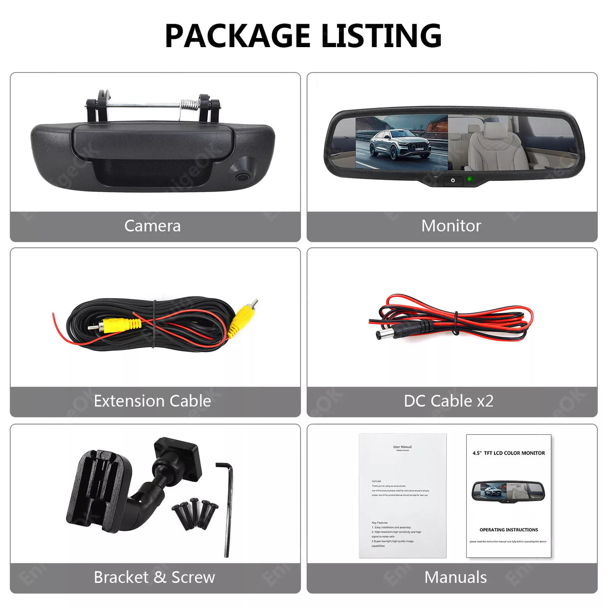 For Dodge Ram 1500 2500 3500 Tailgate Rear View Backup Camera & 4.3“Mirror Monitor