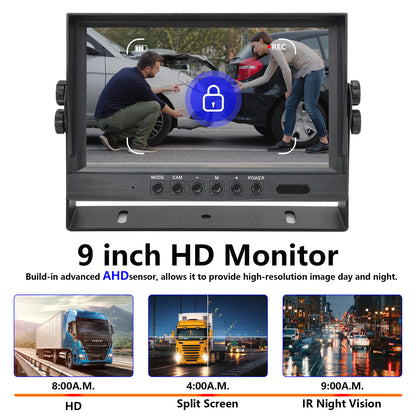 9" HD Waterproof Monitor Acousto-optic Alarm + 4 Cameras