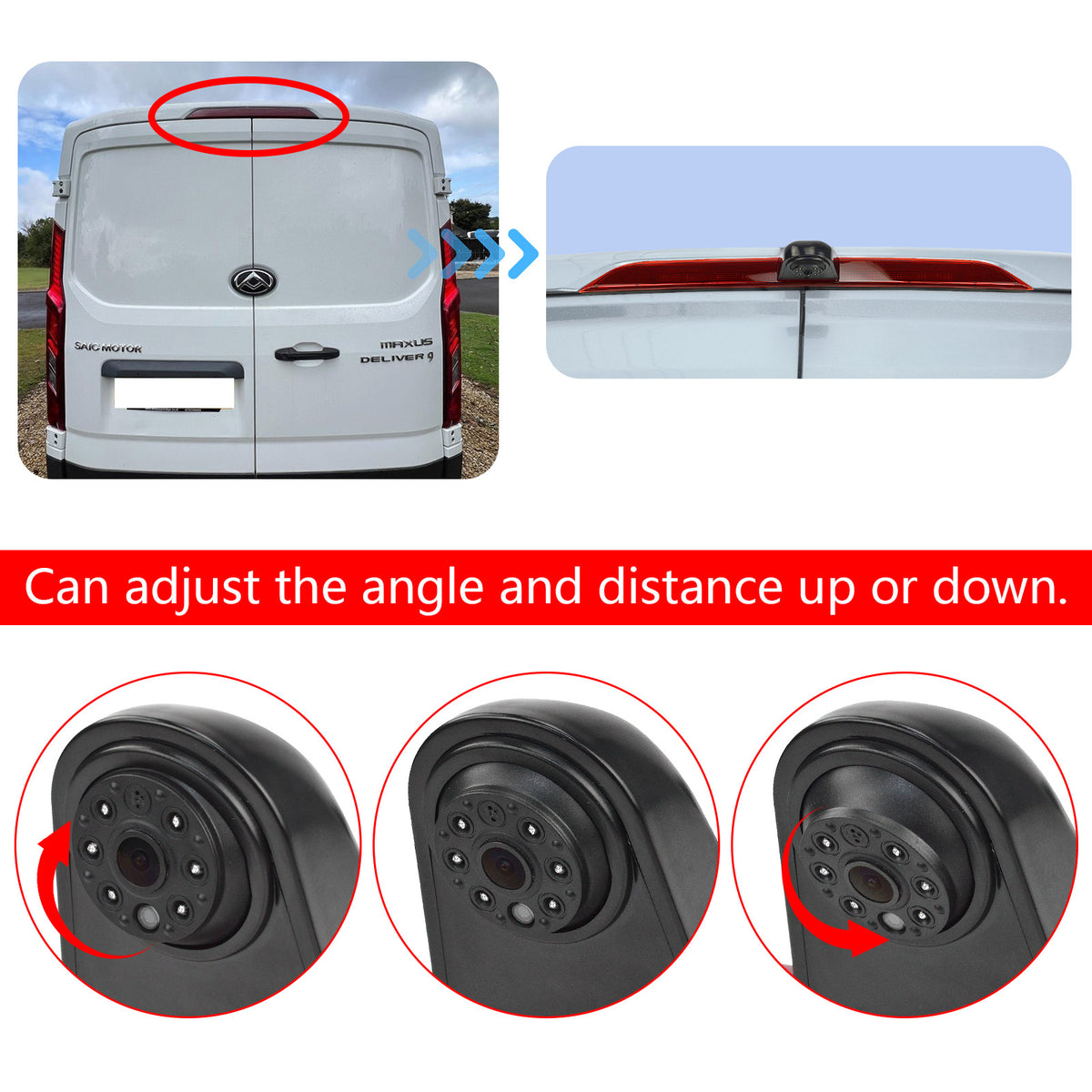EnruigeOK Car High Mount Brake Light Reversing Camera for Maxus Deliver 9/Edeliver 9/V90,LDV Deliver 9 Parking Backup Reverse Camera