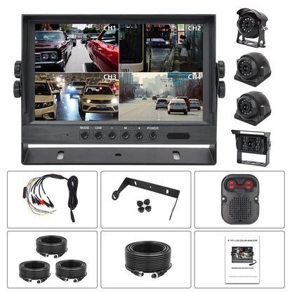 9" HD Waterproof Monitor Acousto-optic Alarm + 4 Cameras
