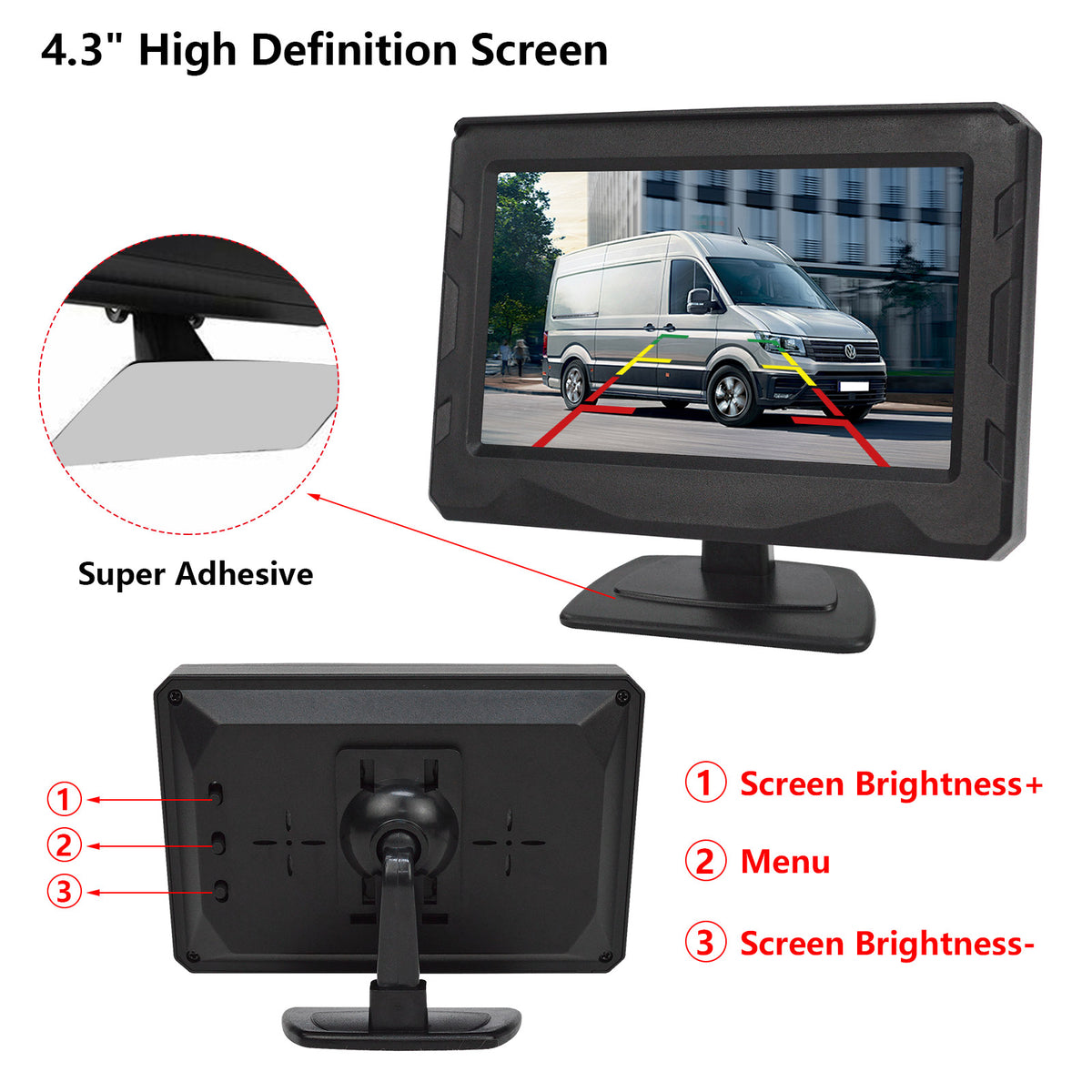 4.3" Hight Definition Screen with Two Brackets