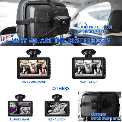 Baby Car Camera 5" 1080P Monitor 360° Rotation USB Plug with HD IR Night Vision3