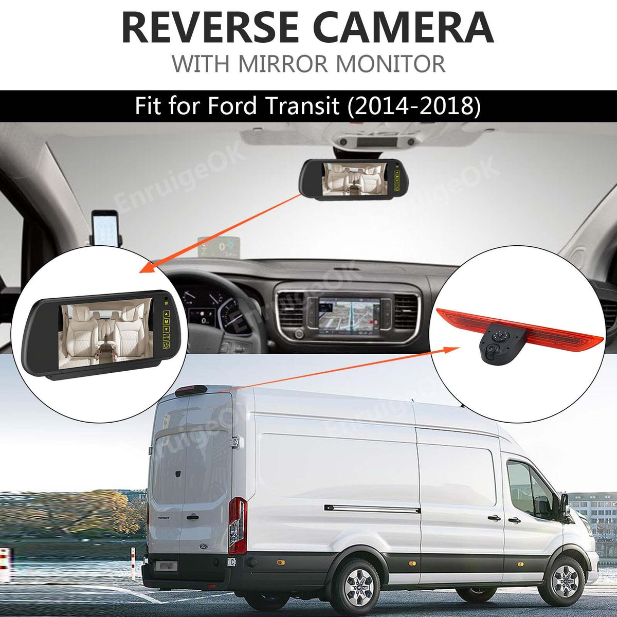 Dual Lens 3rd Brake Light Rear View Backup Camera for Ford Transit + 7'' Monitor1