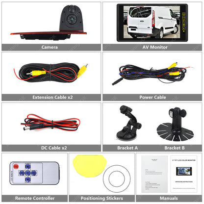 Dual Lens Brake Light Reverse Camera For Ford Transit Custom Van & 9" Monitor21