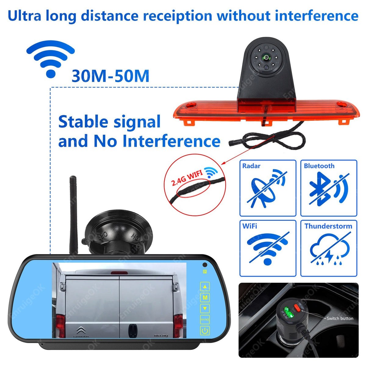 Fiat Ducato Peugeot Boxer Wireless Rear Brake Light Reversing Camera &7" Monitor7