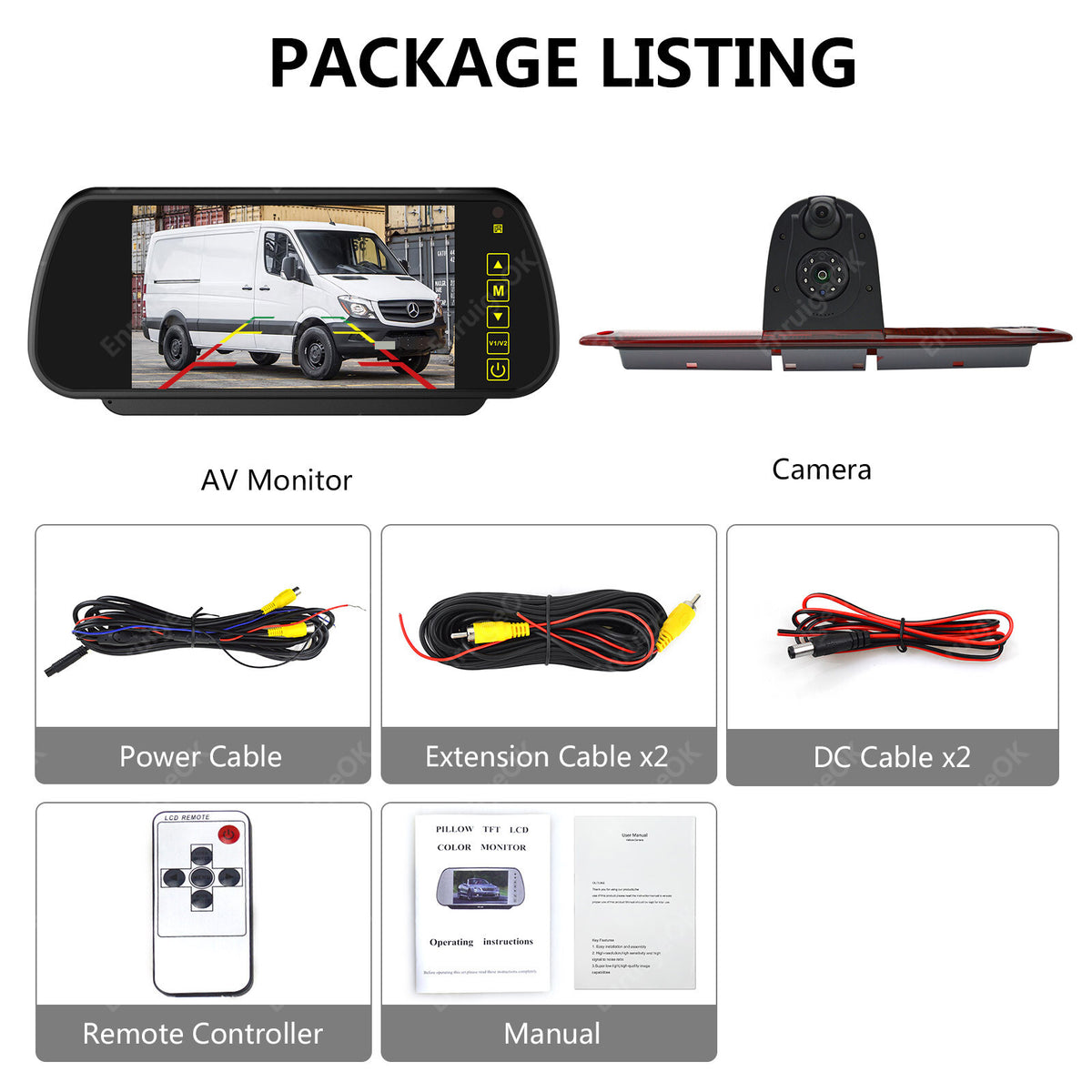 Dual Rear Brake Light Reversing Camera For Mercedes Sprinter & 7" Mirror Monitor20