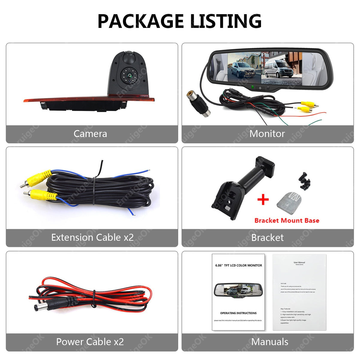 Brake Light Reverse Camera Kit for Ford Transit Custom 2016-Present Barn Doors2