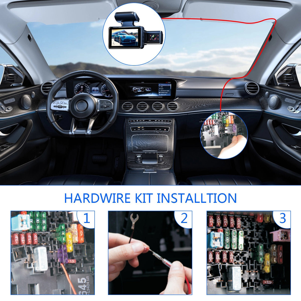 Universal Dash Cam Hardwire Kit 12V-24V to 5V  Mini USB Cable Fuse for Car DVR1