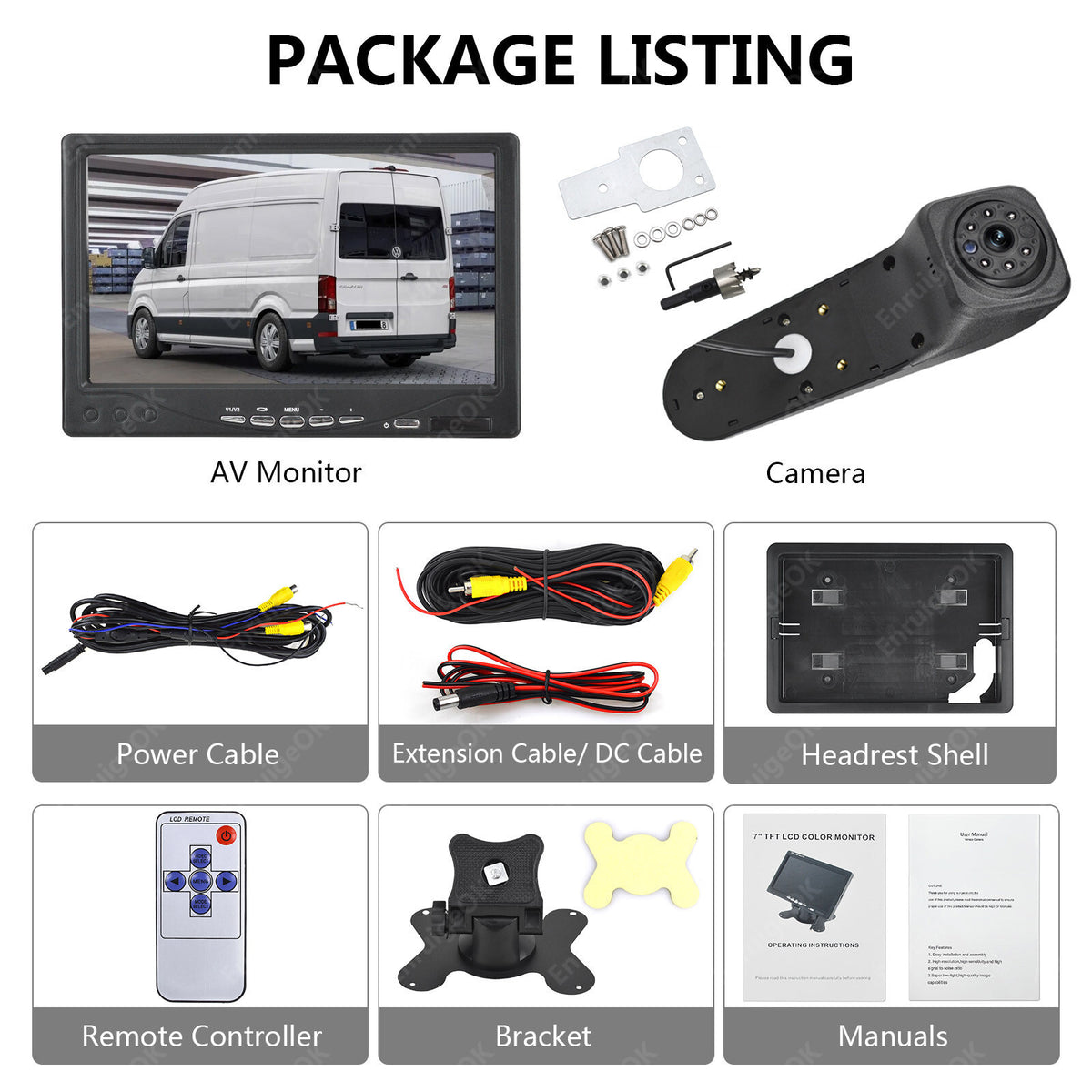 Reverse Camera for VW Crafter MK2 & MAN TGE Rear Brake Light & 7" Monitor Kit11