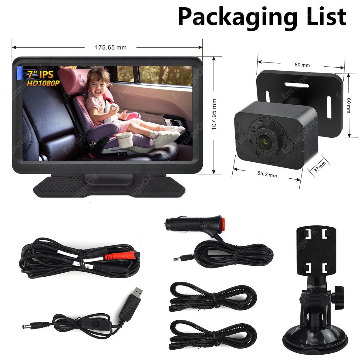 Baby Car Camera AHD 1080P Night Vision 3X Zoom USB Plug 7'' IPS Full View Screen14