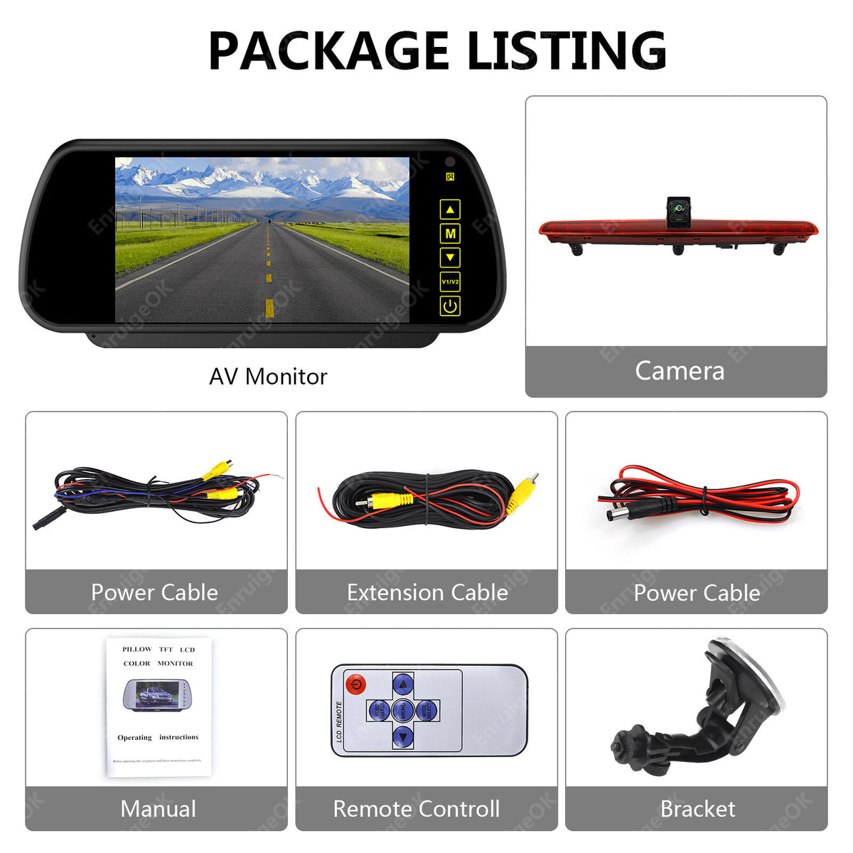 7" Monitor Brake Light Reversing Camera For VW Transporter T5 Tailgate Version6