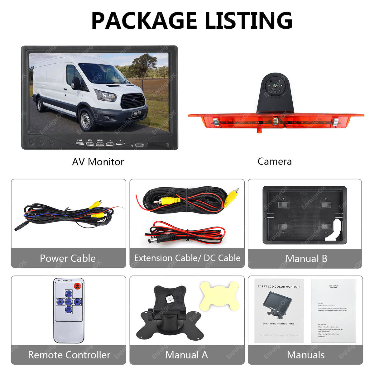 7" Monitor Rea Reversing Reverse Camera LED Brake Light For Ford Transit 350 MK86