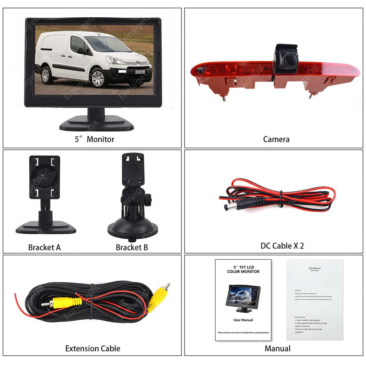 Reverse Camera For Peugeot Partner Citroen Berlingo 2008-2016 and 5" HD Monitor