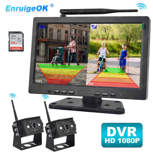Wireless 10.1" DVR Monitor Split Screen 1080P Rear View Camera BSD For Truck/Bus0