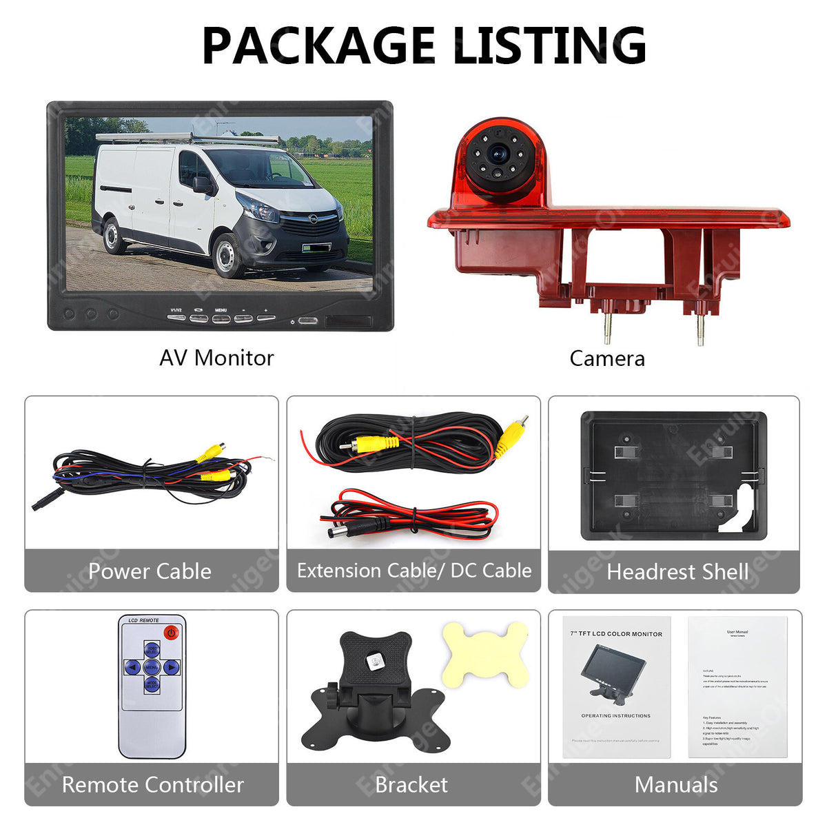 7'' Monitor Brake Light Reversing Camera For Vauxhall Renault Vivaro Opel Trafic5