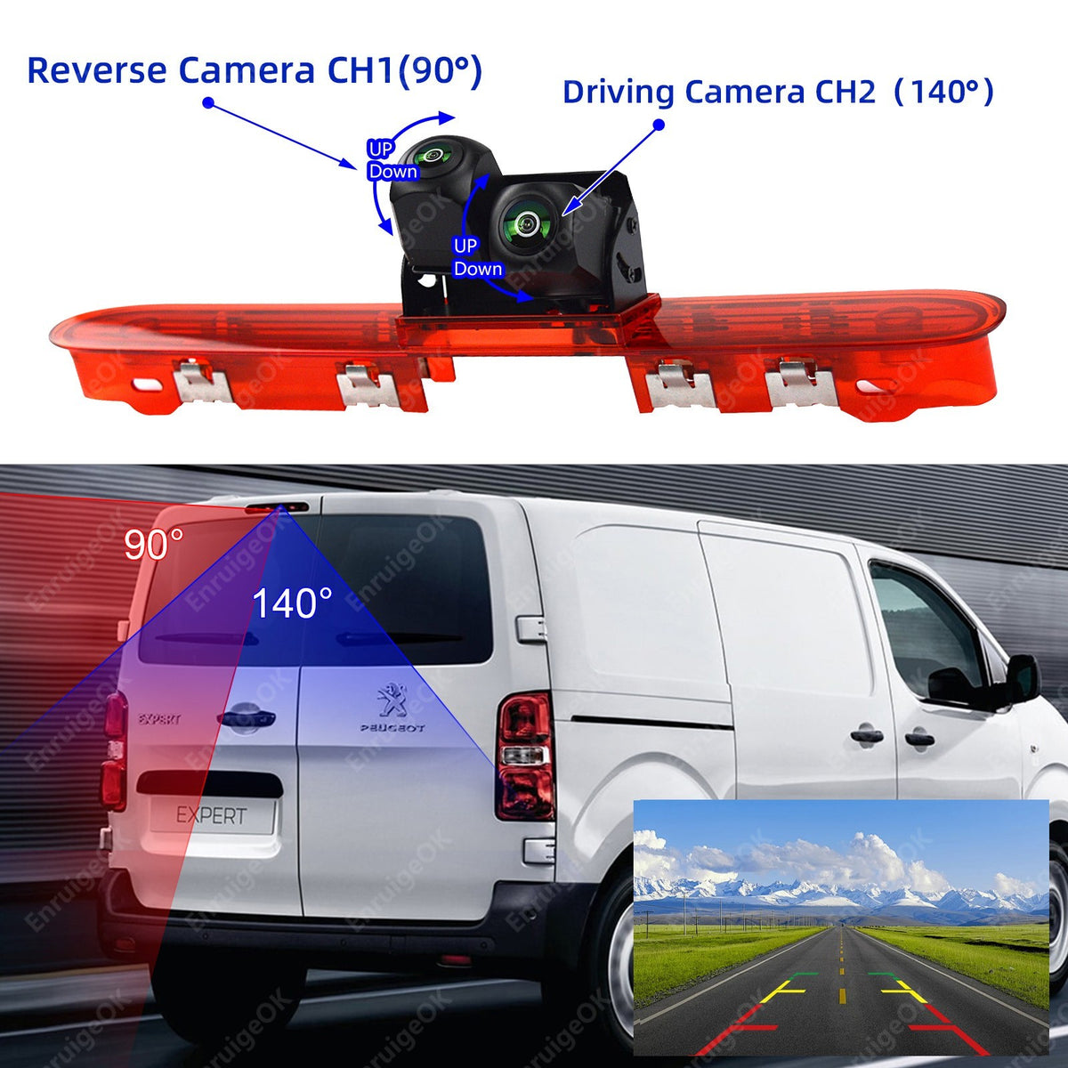 Citroen Dispatch Peugeot Expert Dual Brake Light Reversing Camera &6.86" Monitor5