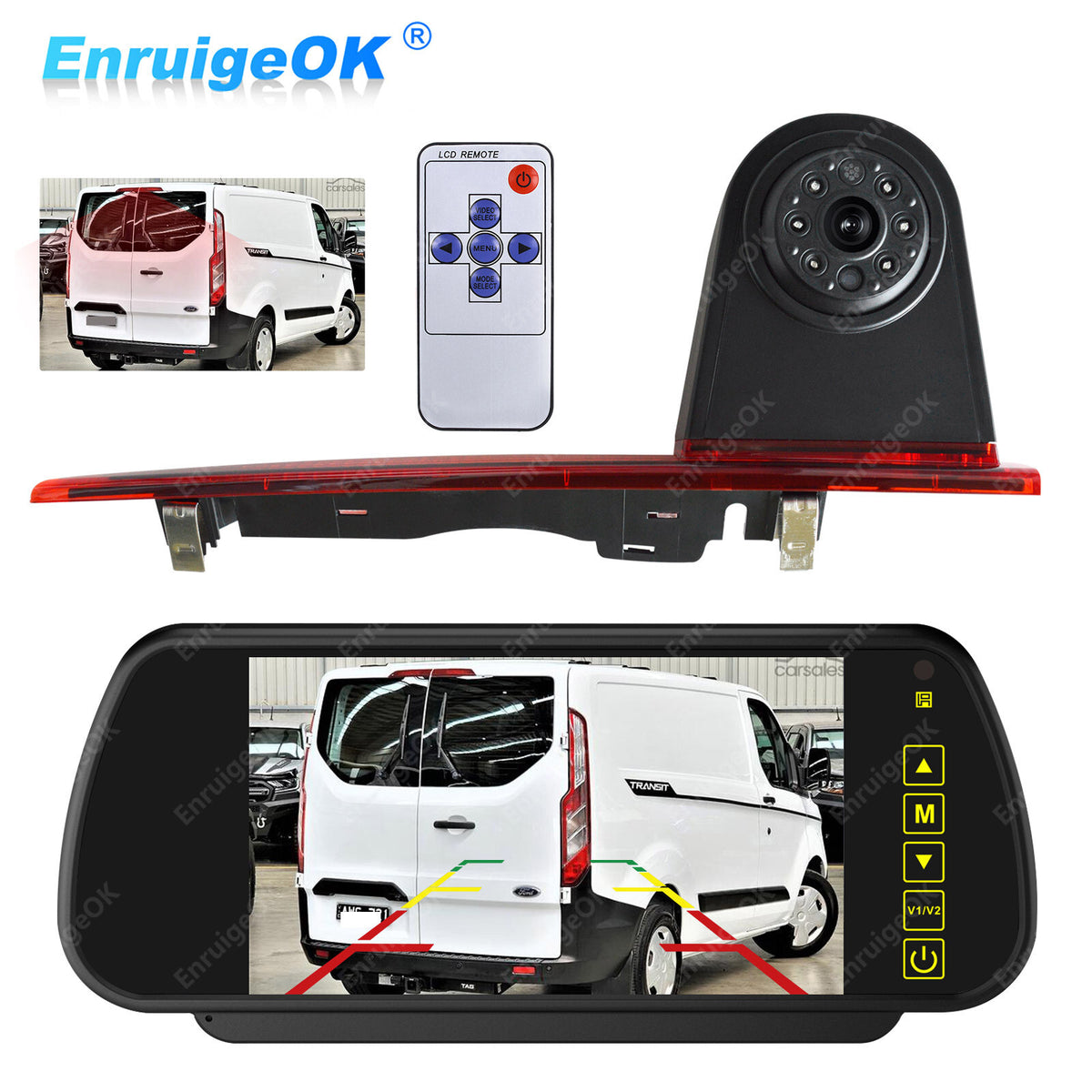 7" Monitor & Double Door Brake Rear Light Reverse Camera for Ford Transit Custom0