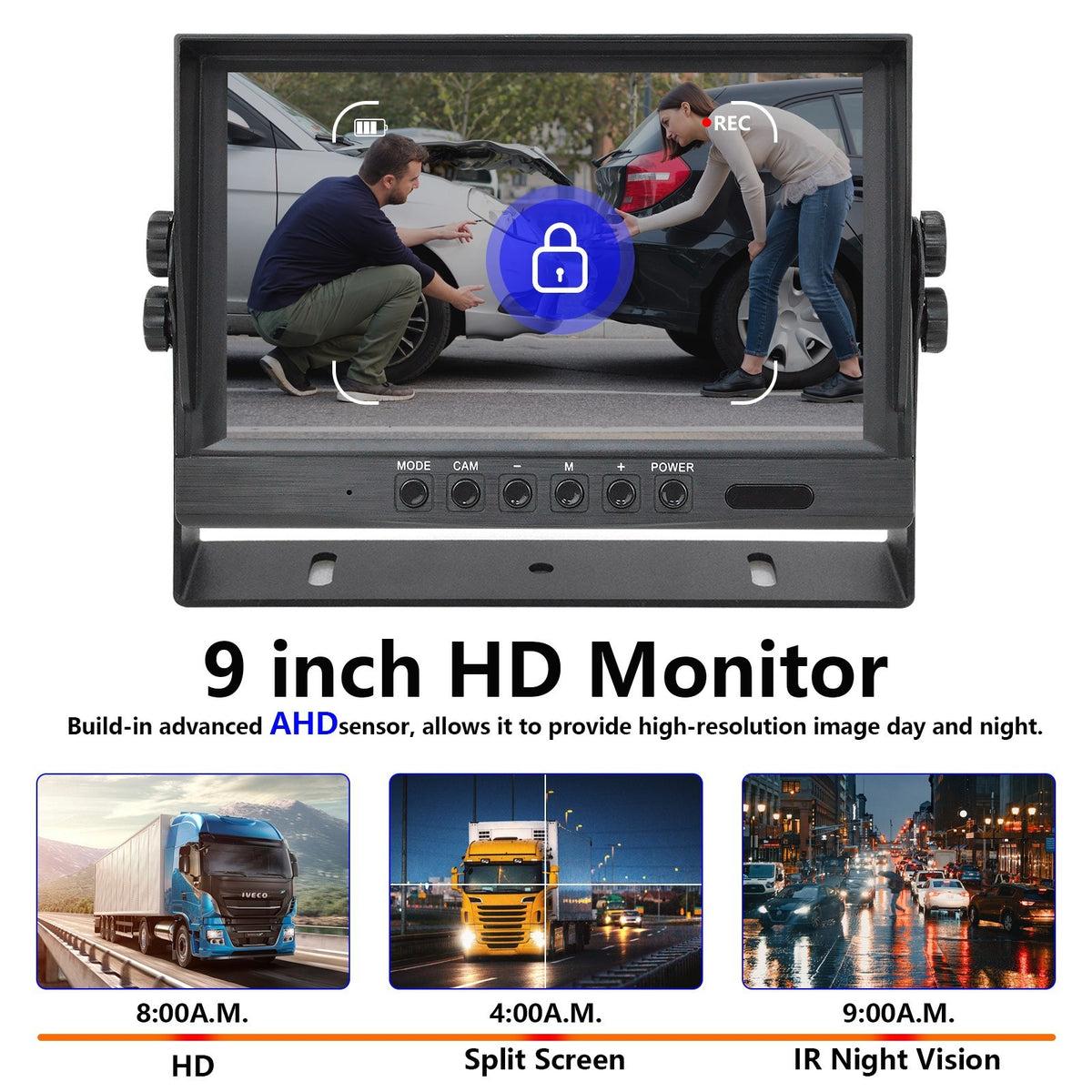 9'' DVR Quad Monitor with 4 AHD Cameras & BSD Blind Spot Radar for Truck/Bus1