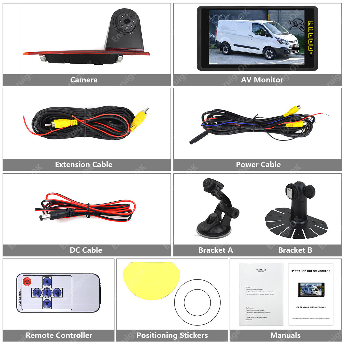 9" Monitor Double Door 3rd Brake Light Reverse Camera For Ford Transit Custom7