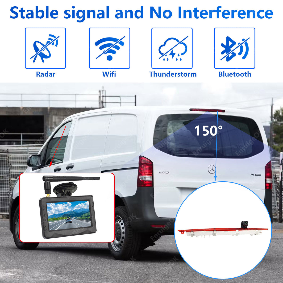 Wireless Brake Light Reverse Camera Kit for Mercedes Vito W447 Tailgate Only4