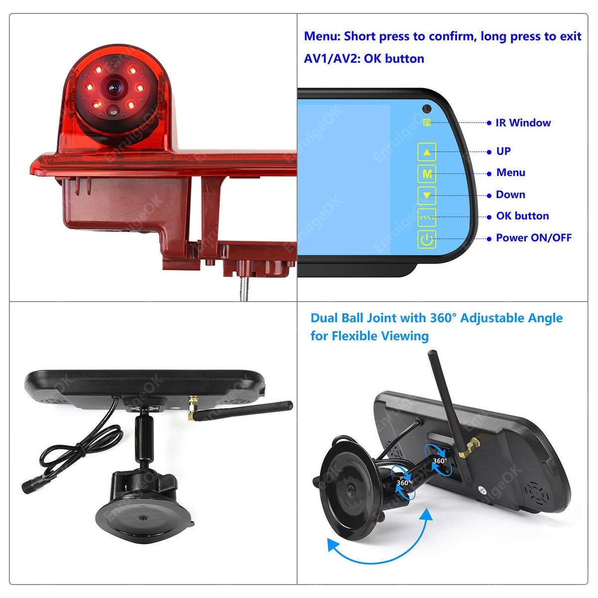 Vauxhall Vivaro Renault Trafic Wireless Rear Brake Light Reversing Camera Kit11
