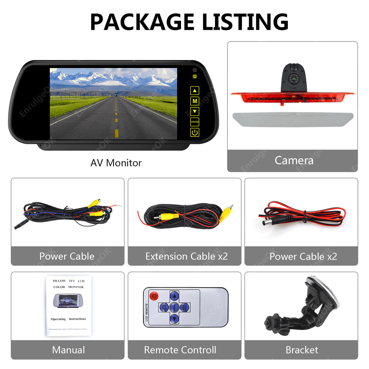 7" Monitor Dual Rear View Brake Light Reversing Camera for Ford Transit 350 MK823