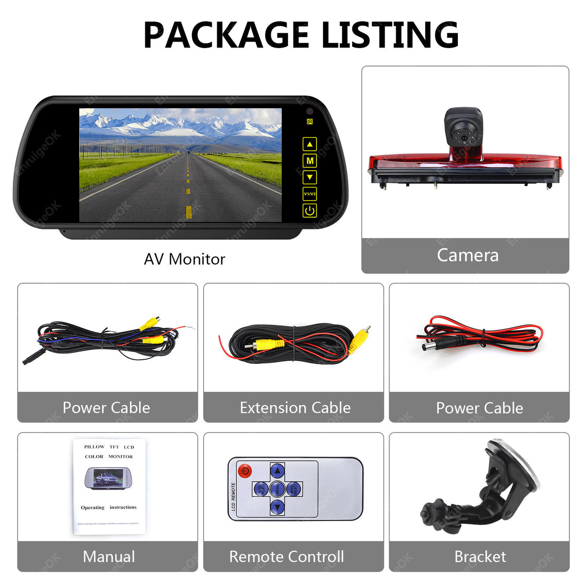 Rear Brake Light Reverse Camera For Ford Transit Connect & 7" Mirror Monitor Kit22