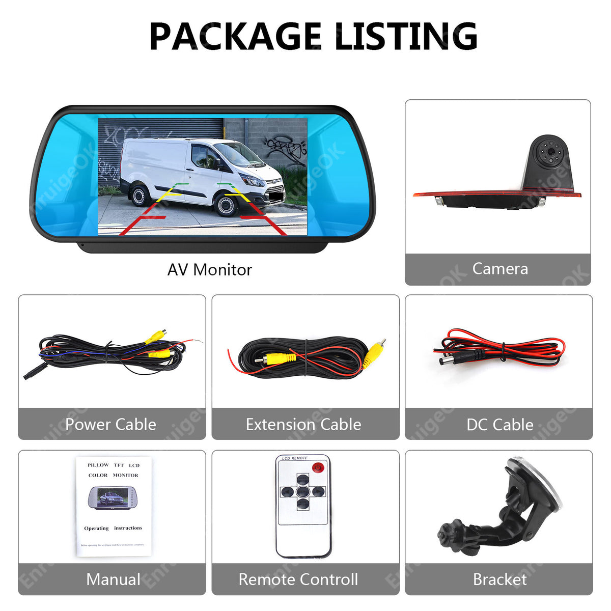 7" Monitor Double Door 3rd Brake Light Reverse Camera For Ford Transit Custom23