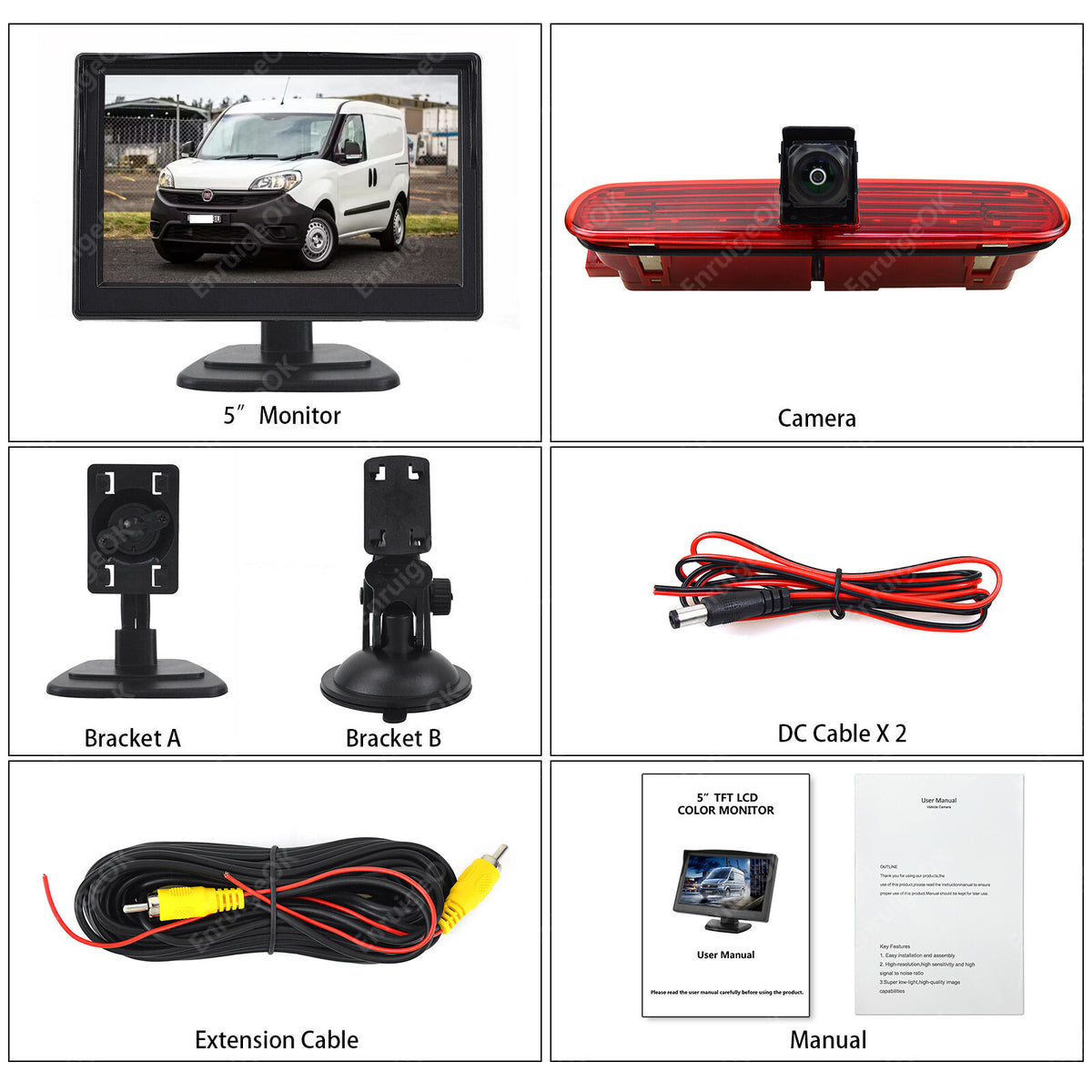 High Level Brake Light Reverse Camera Kit for Fiat Doblo Vauxhall Combo D8