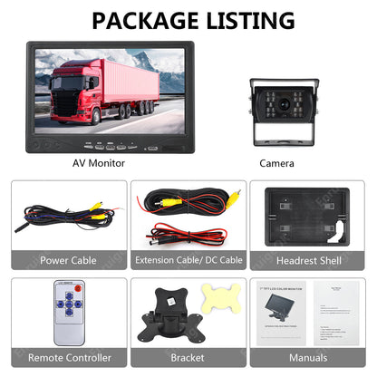 7" TFT LCD Rear View Monitor Screen 10M Reverse Camera Kit For Truck Bus Van9