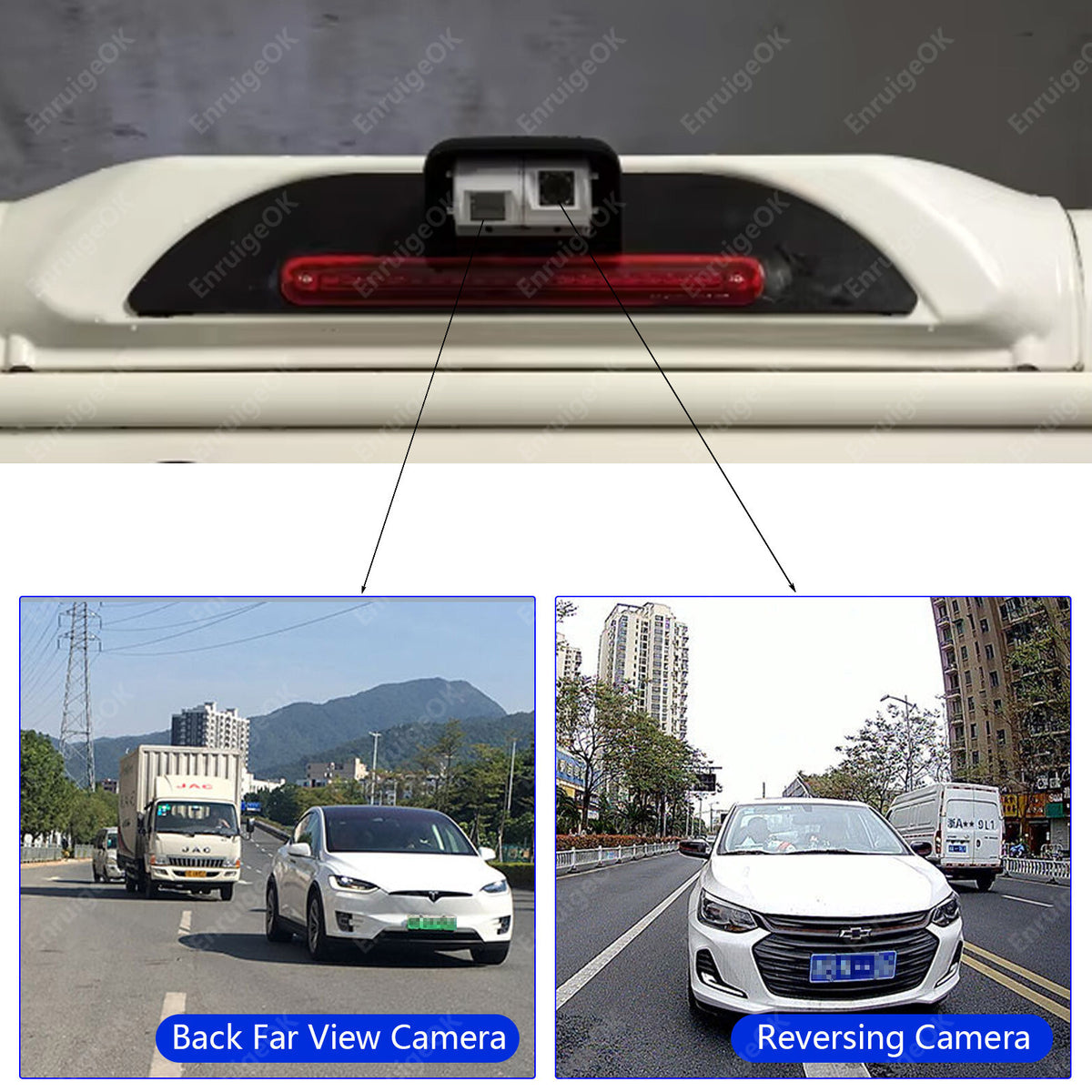 Dual Head 4Pin Reversing Rear View Camera 9" Mirror Monitor 9-35V Truck Caravan