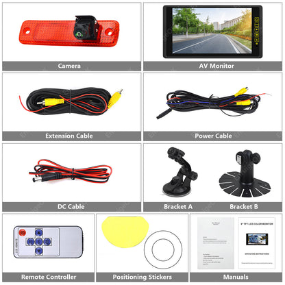 Rear Brake Light Reversing Camera for Ford Transit Van 2006-2013 &9" Monitor Kit7
