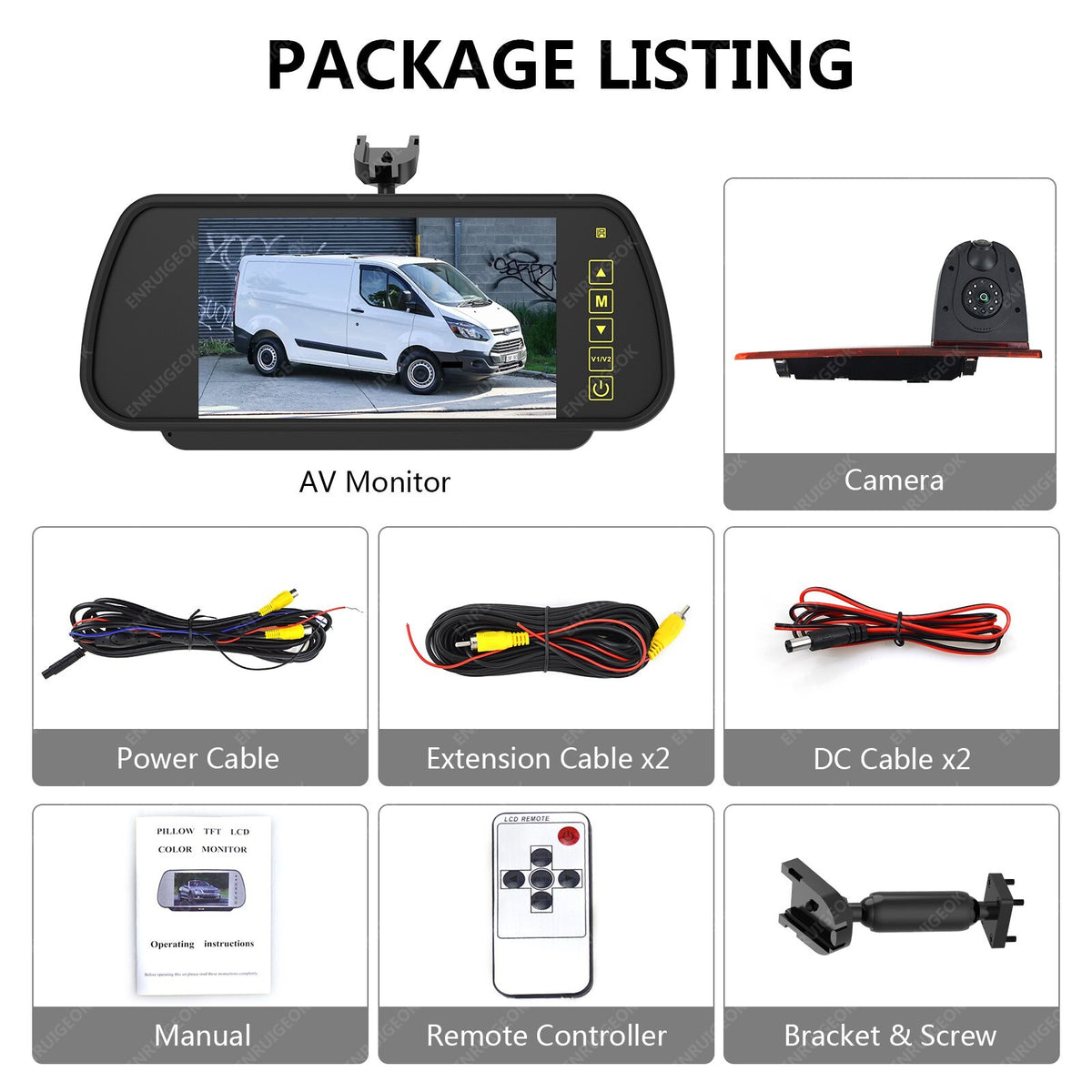 3rd Brake Light Backup Camera for Ford Transit Custom Van + 7'' Mirror Monitor10