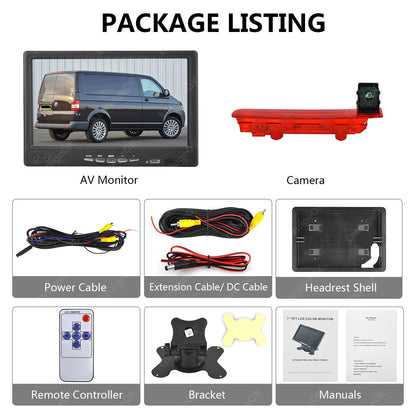 7" Monitor & Brake Light Reversing Camera For VW Transporter T5 /T6 2010-Onwards6