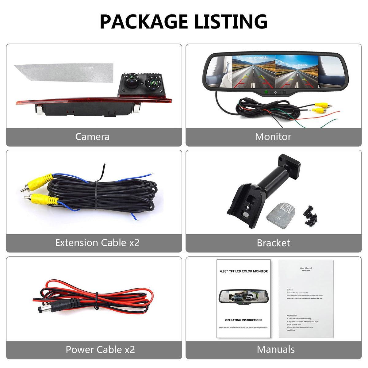 Rear Brake light Reverse Camera for Ford Transit Custom 2016-Present Barn Doors2