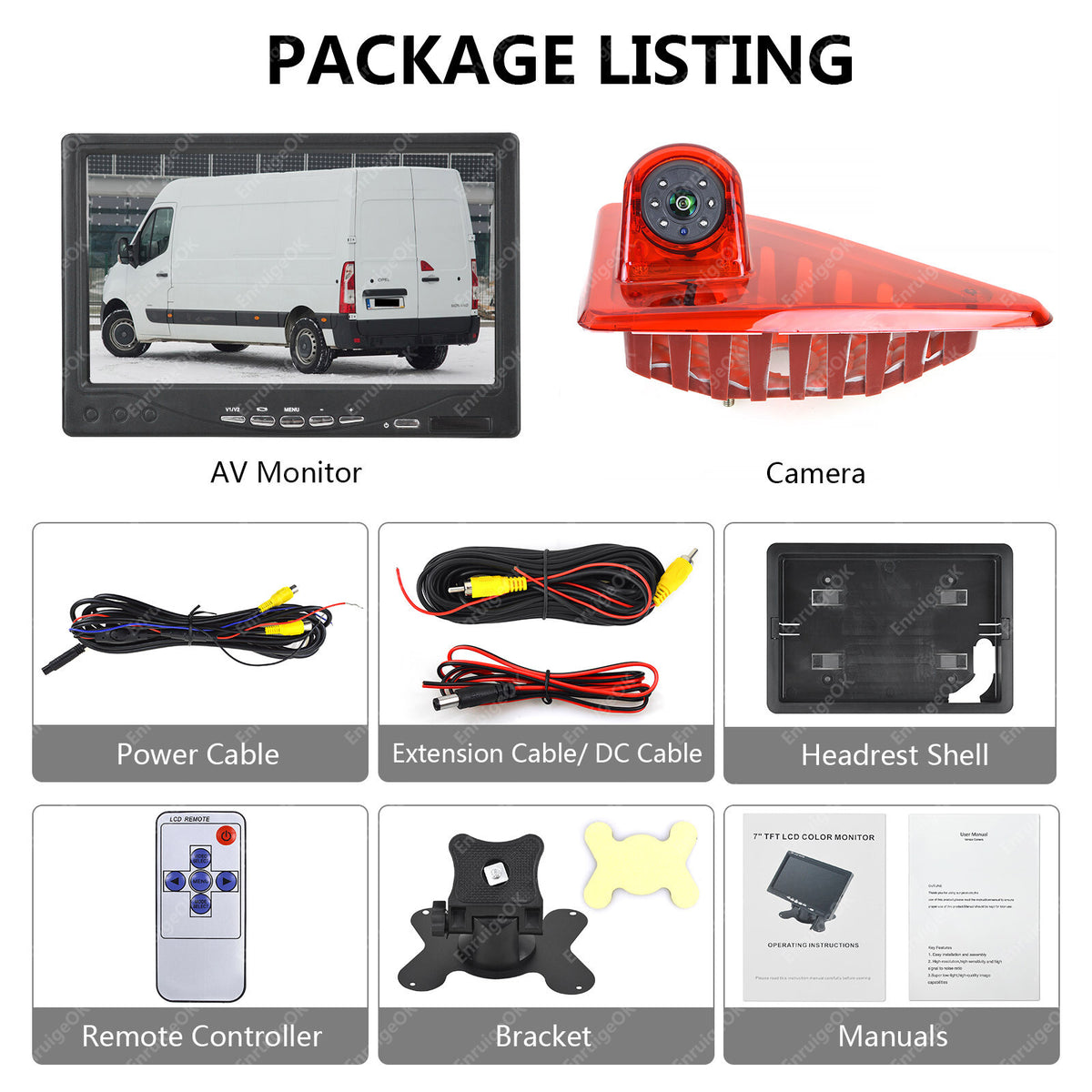 7" Monitor &Rear Brake Light Reversing Camera For Renault Master Vauxhall Nissan5