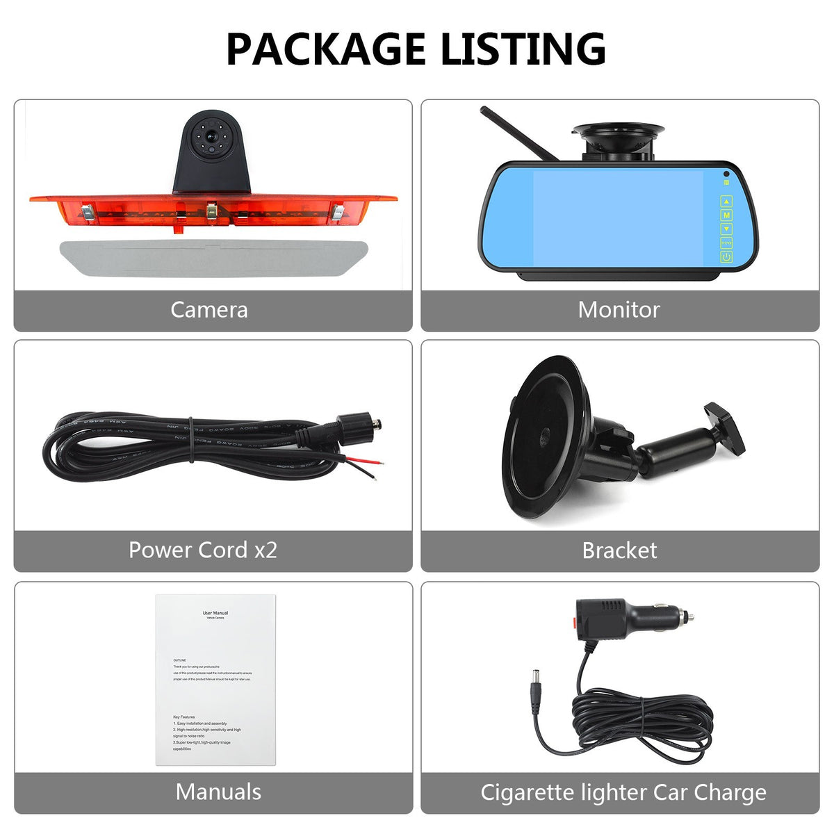 Ford Transit 350 MK8 Wireless Rear Brake Light Reversing Camera & 7" Monitor kit21