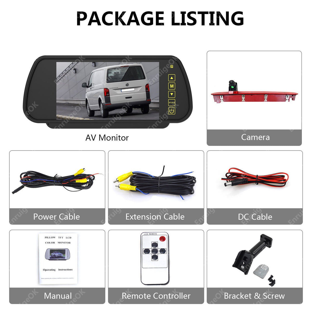 Brake Light Rear View Reverse Camera for VW Transporter T6 + 7'' Mirror Monitor13