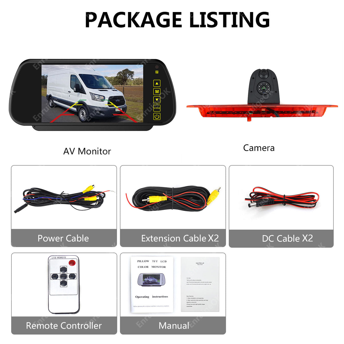 7" Monitor & Dual Lens Rear Brake Light Reverse Camera For Ford Transit 350 MK86